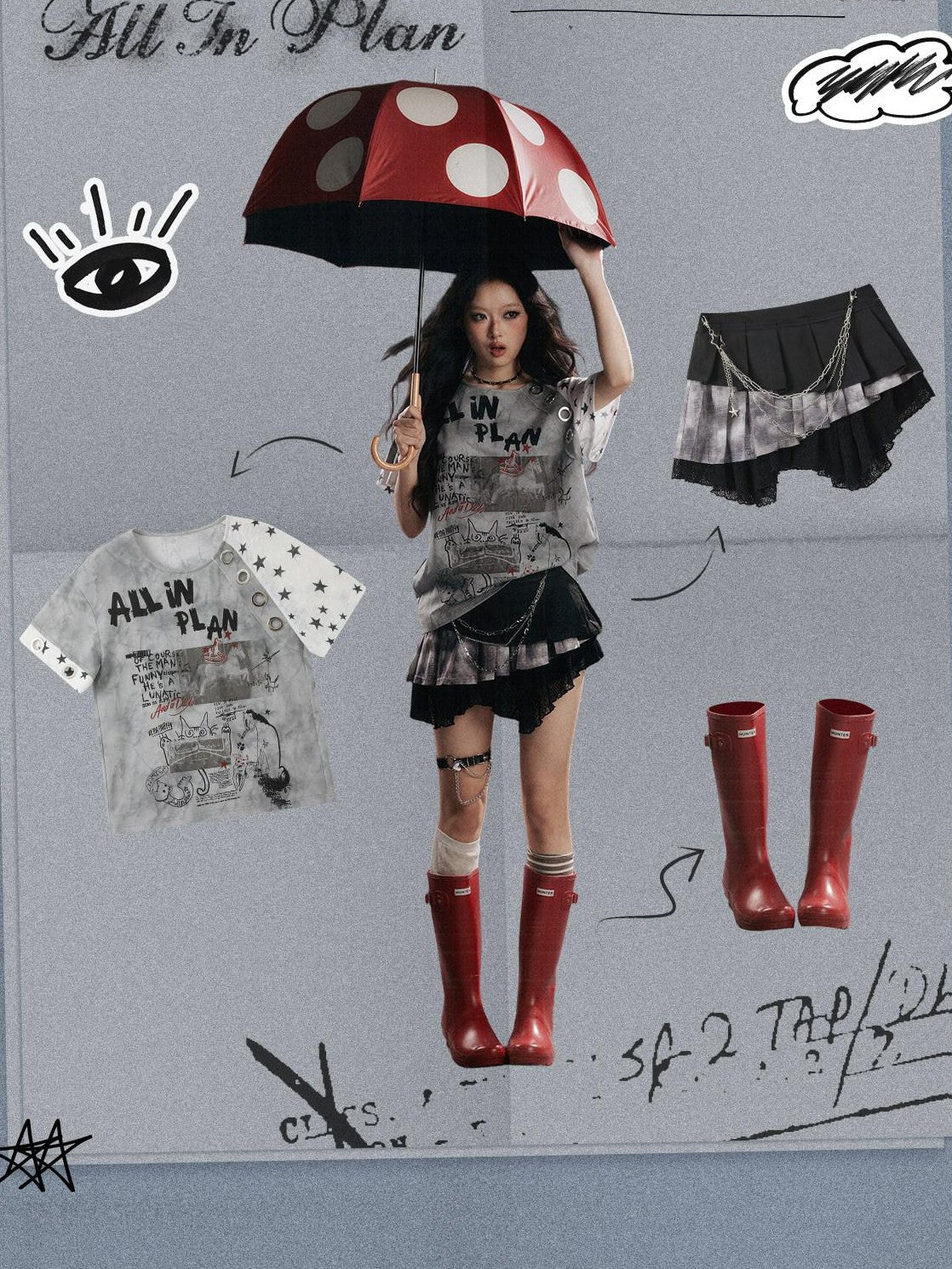 ALL iN plan Graffiti Print Vintage Washed Women&