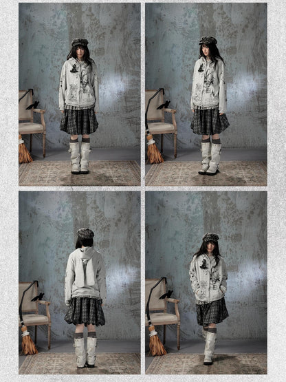 ALL iN plan Gray Detachable Hood Oversized Loose Women&