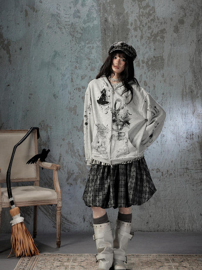 ALL iN plan Gray Detachable Hood Oversized Loose Women&