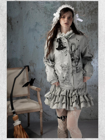 ALL iN plan Gray Detachable Hood Oversized Loose Women&