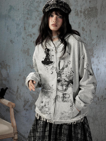 ALL iN plan Gray Detachable Hood Oversized Loose Women&
