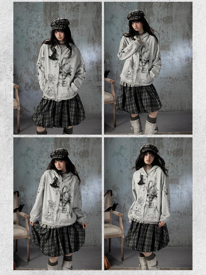 ALL iN plan Gray Detachable Hood Oversized Loose Women&