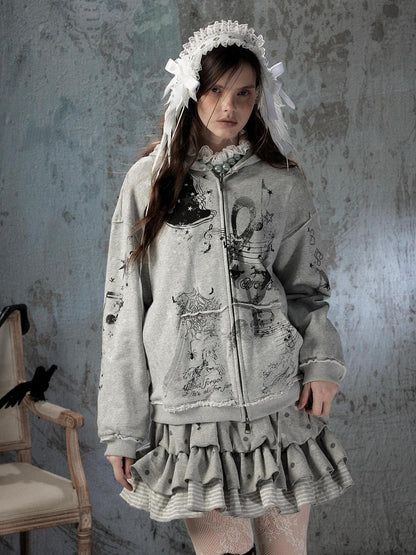 ALL iN plan Gray Detachable Hood Oversized Loose Women&