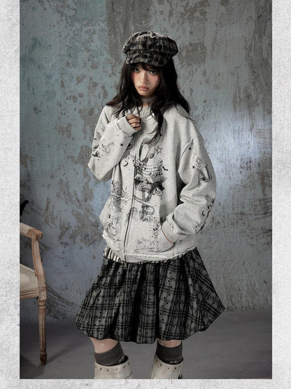 ALL iN plan Gray Detachable Hood Oversized Loose Women&