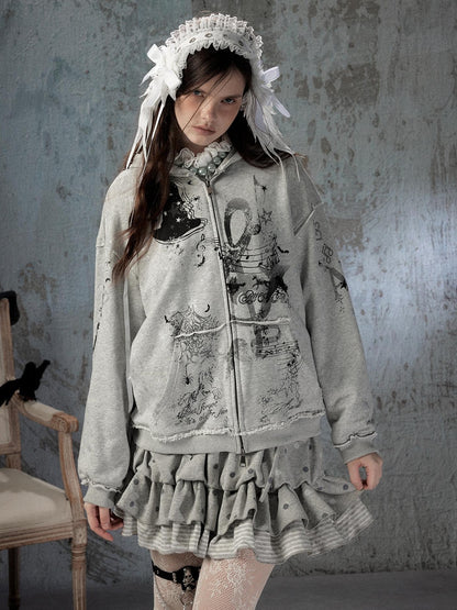 ALL iN plan Gray Detachable Hood Oversized Loose Women&