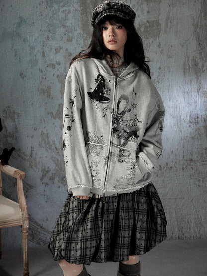 ALL iN plan Gray Detachable Hood Oversized Loose Women&