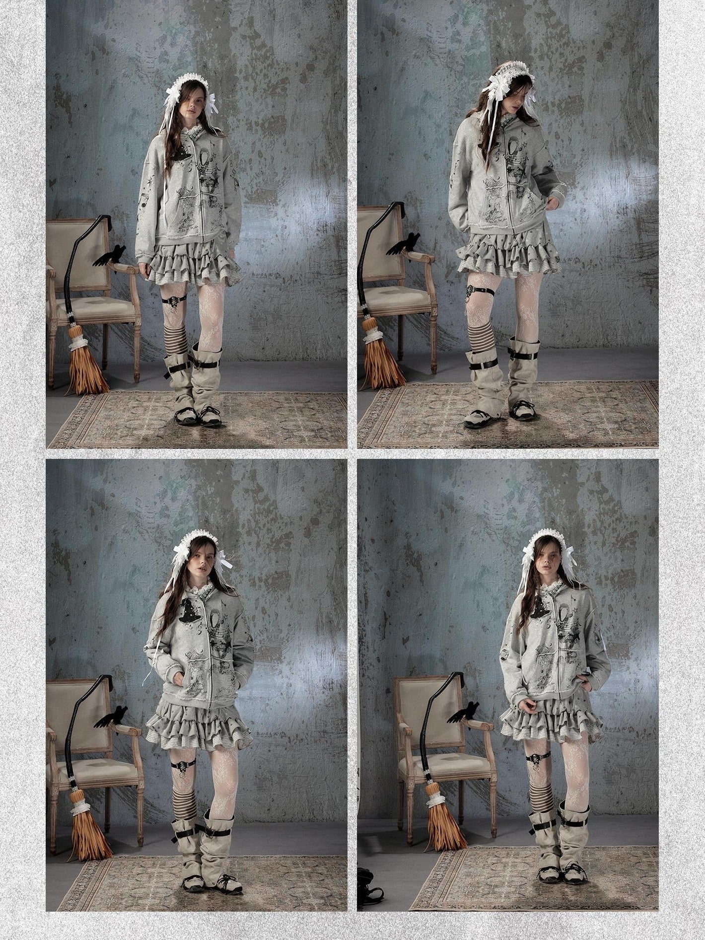 ALL iN plan Gray Detachable Hood Oversized Loose Women&