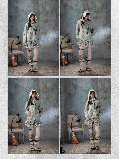 ALL iN plan Gray Detachable Hood Oversized Loose Women&