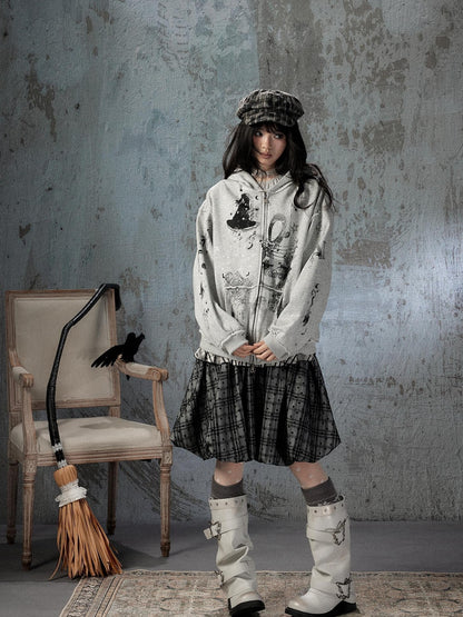 ALL iN plan Gray Detachable Hood Oversized Loose Women&