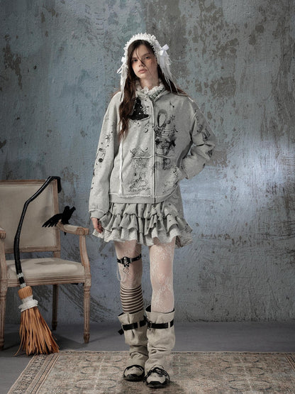 ALL iN plan Gray Detachable Hood Oversized Loose Women&