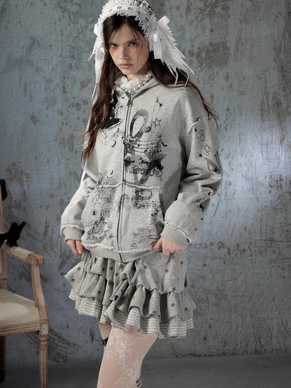 ALL iN plan Gray Detachable Hood Oversized Loose Women&