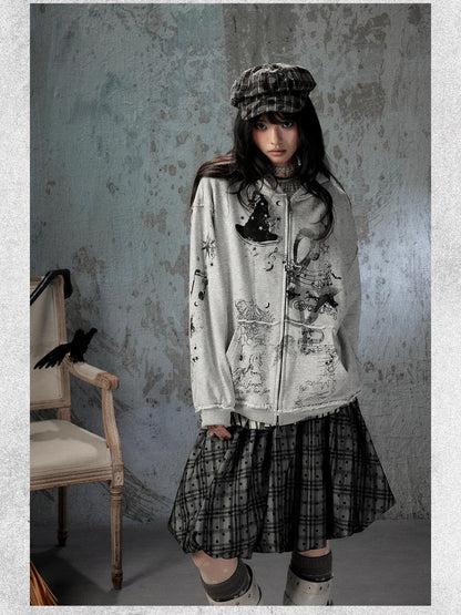 ALL iN plan Gray Detachable Hood Oversized Loose Women&