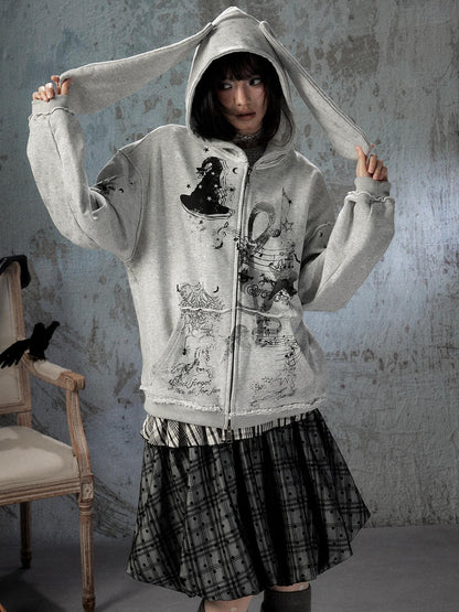 ALL iN plan Gray Detachable Hood Oversized Loose Women&