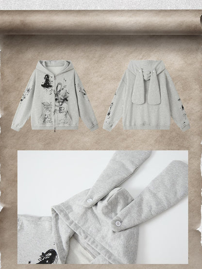 ALL iN plan Gray Detachable Hood Oversized Loose Women&