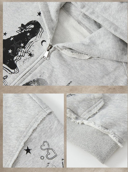 ALL iN plan Gray Detachable Hood Oversized Loose Women&