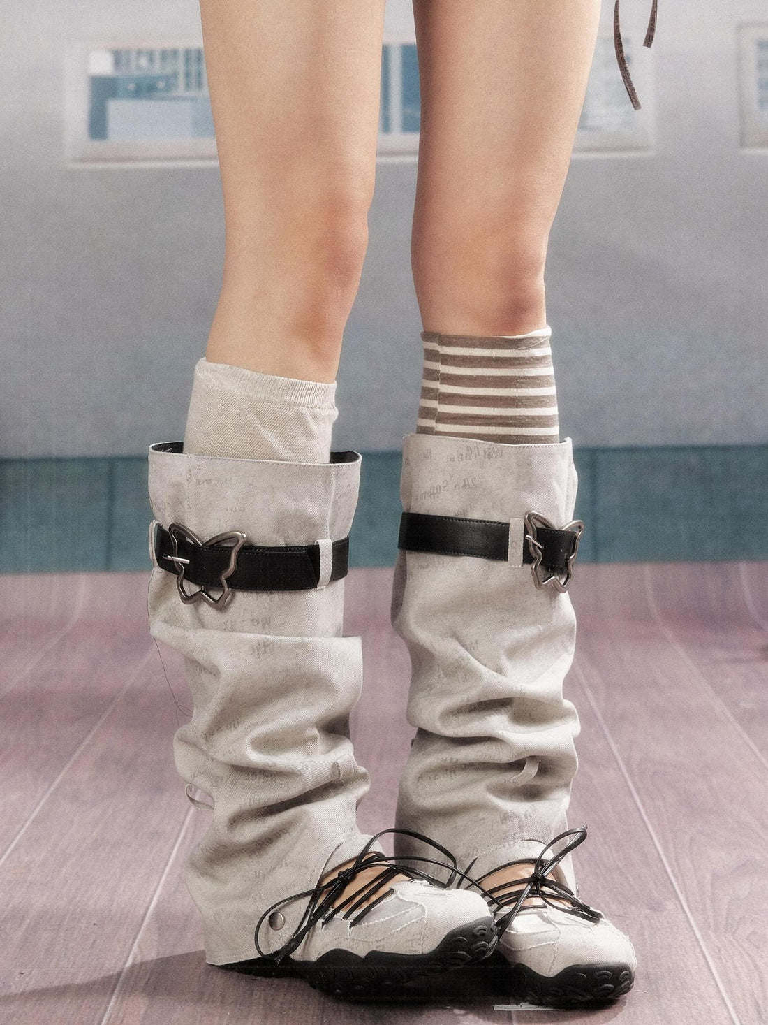 ALL iN plan Height Increasing Lace Up High Top Round Toe Grey Women Pu Sole Boots