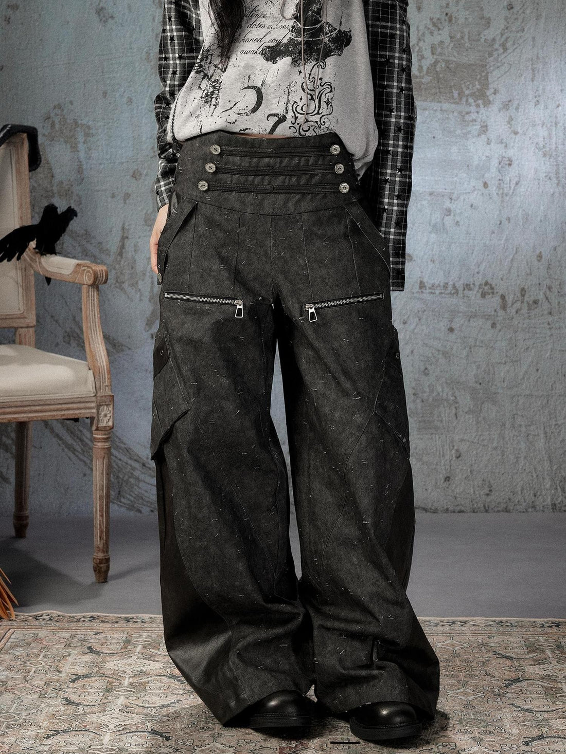 ALL iN plan High Waist Patchwork Distressed Black Women&