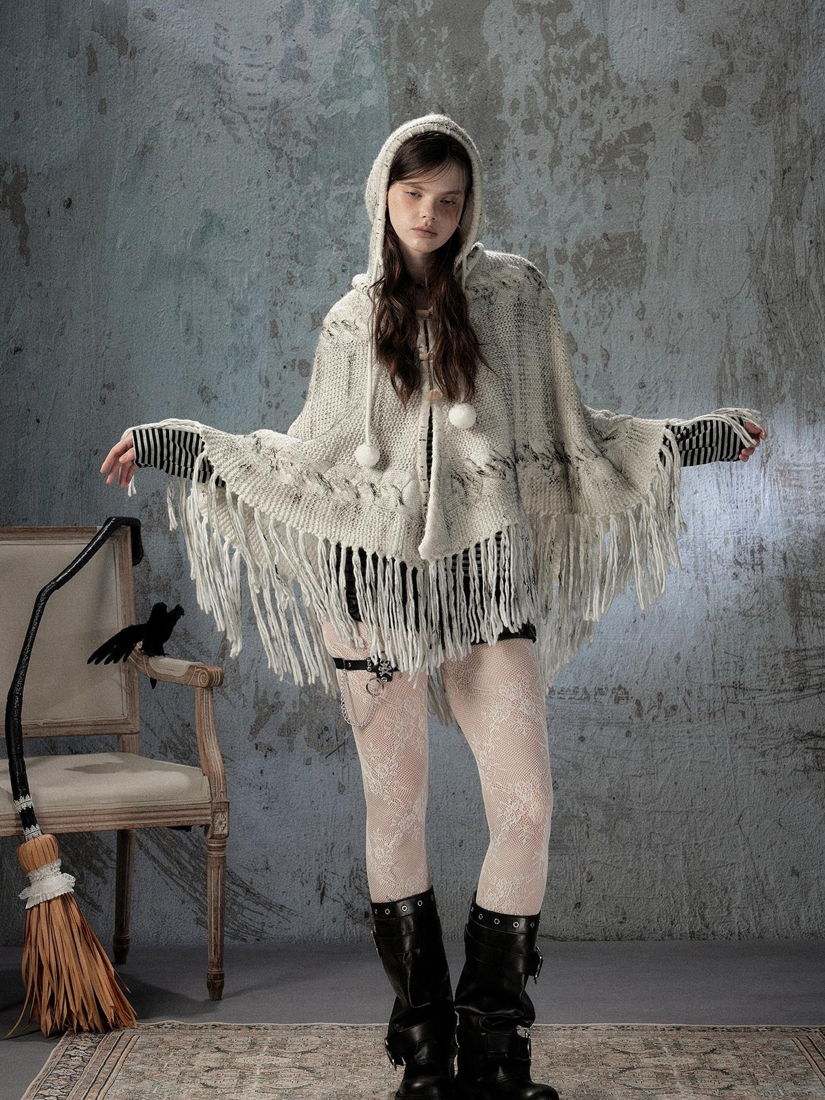 ALL iN plan Hooded Fringed Knit Women&