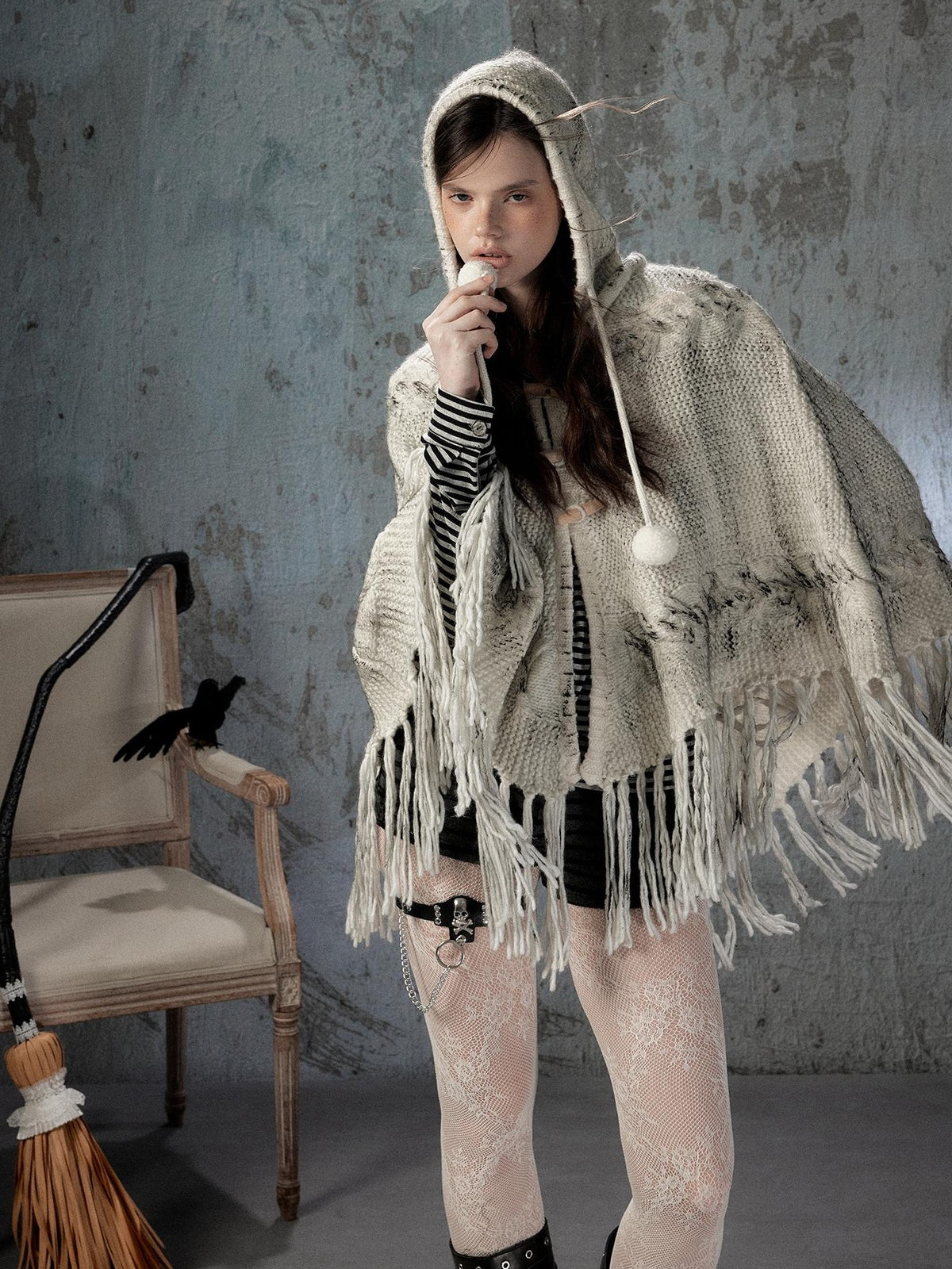 ALL iN plan Hooded Fringed Knit Women&