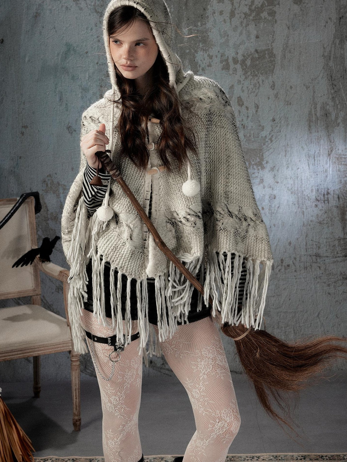 ALL iN plan Hooded Fringed Knit Women&