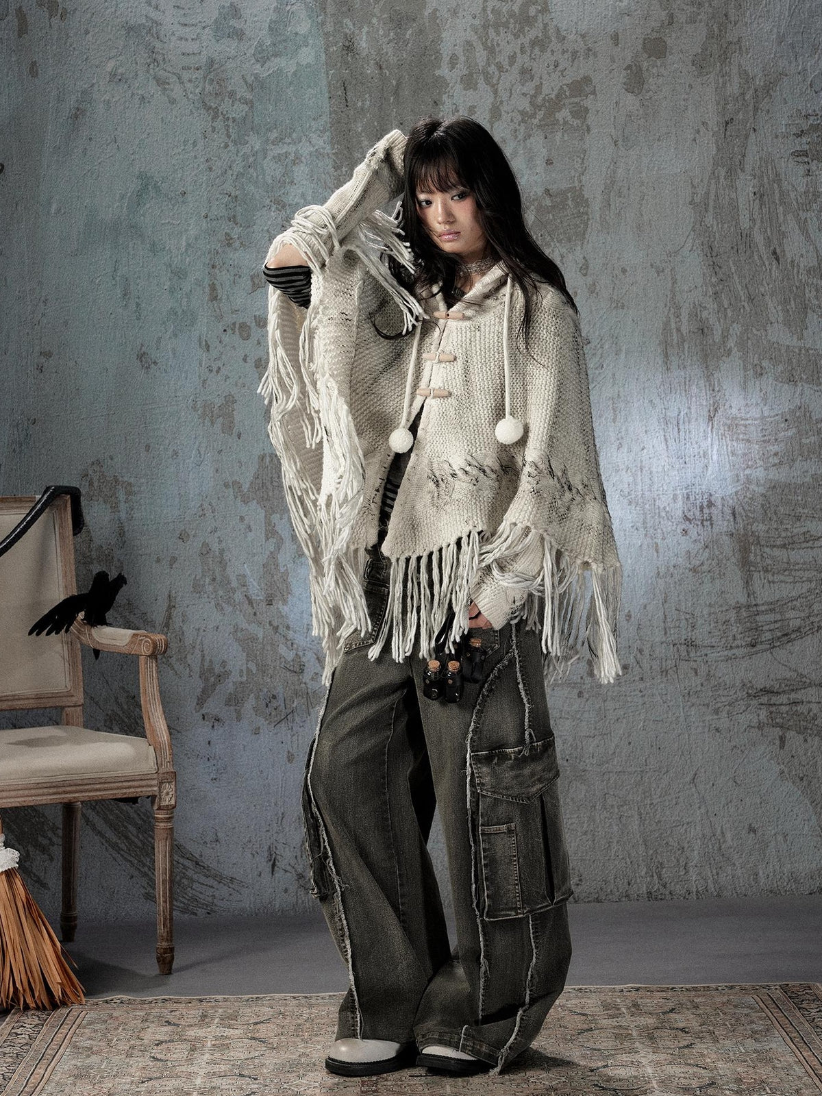 ALL iN plan Hooded Fringed Knit Women&