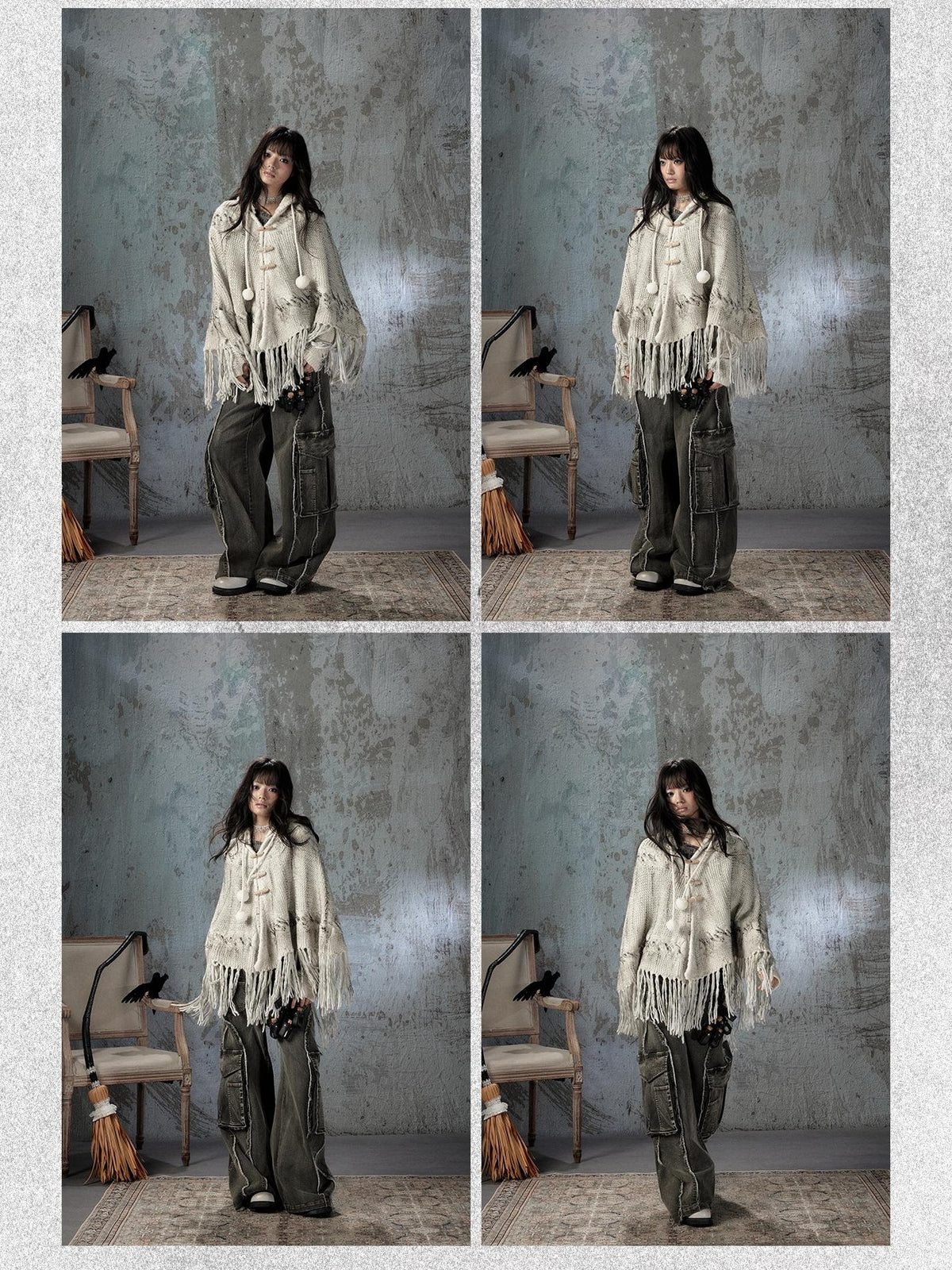 ALL iN plan Hooded Fringed Knit Women&