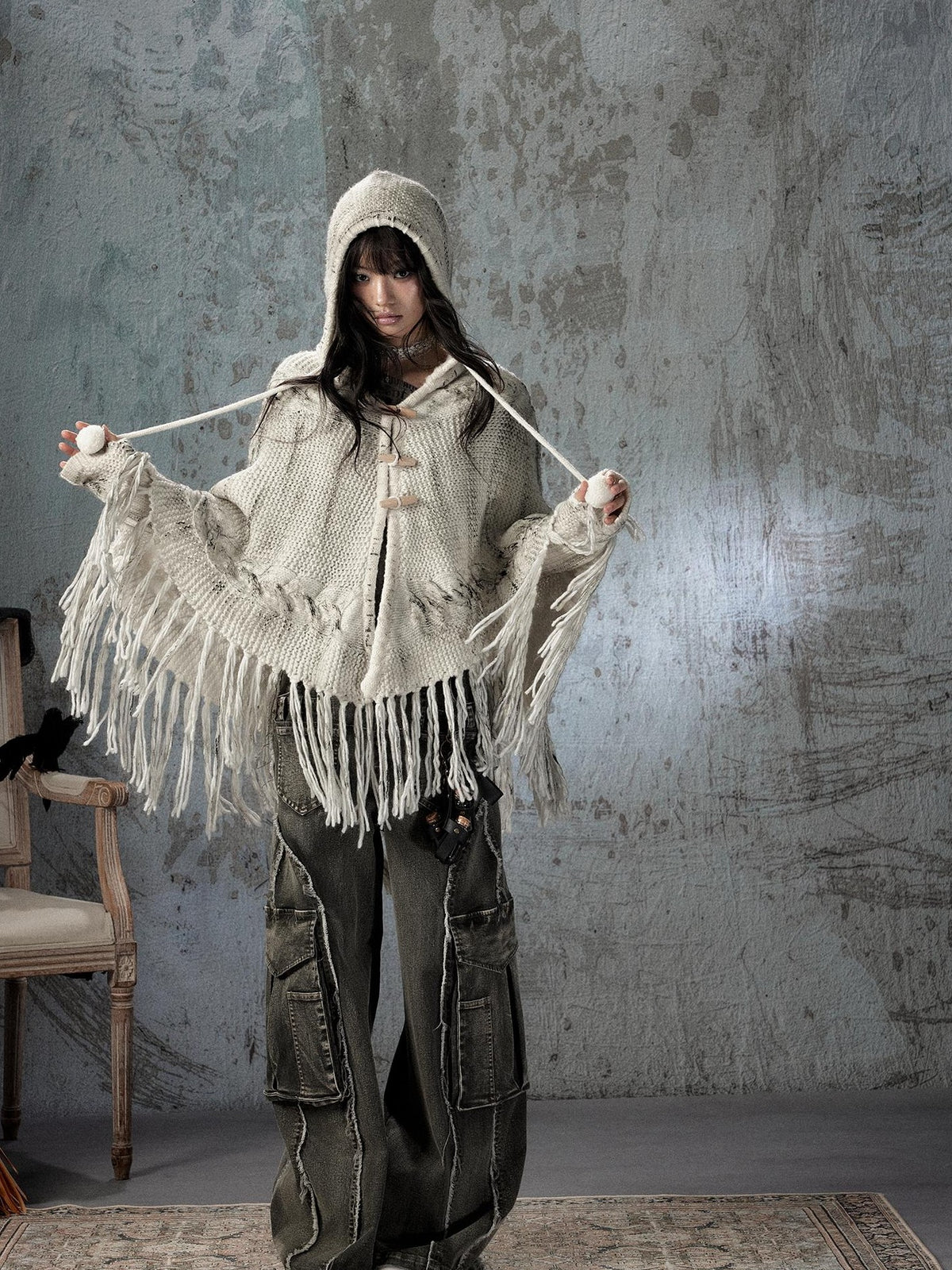 ALL iN plan Hooded Fringed Knit Women&
