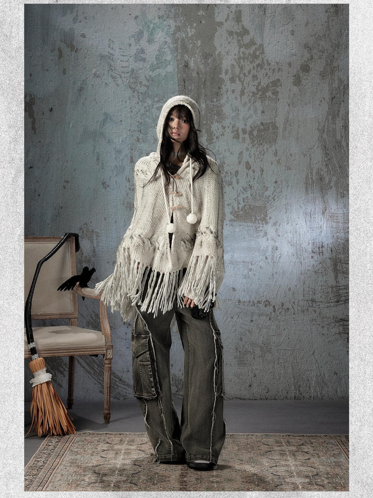 ALL iN plan Hooded Fringed Knit Women&