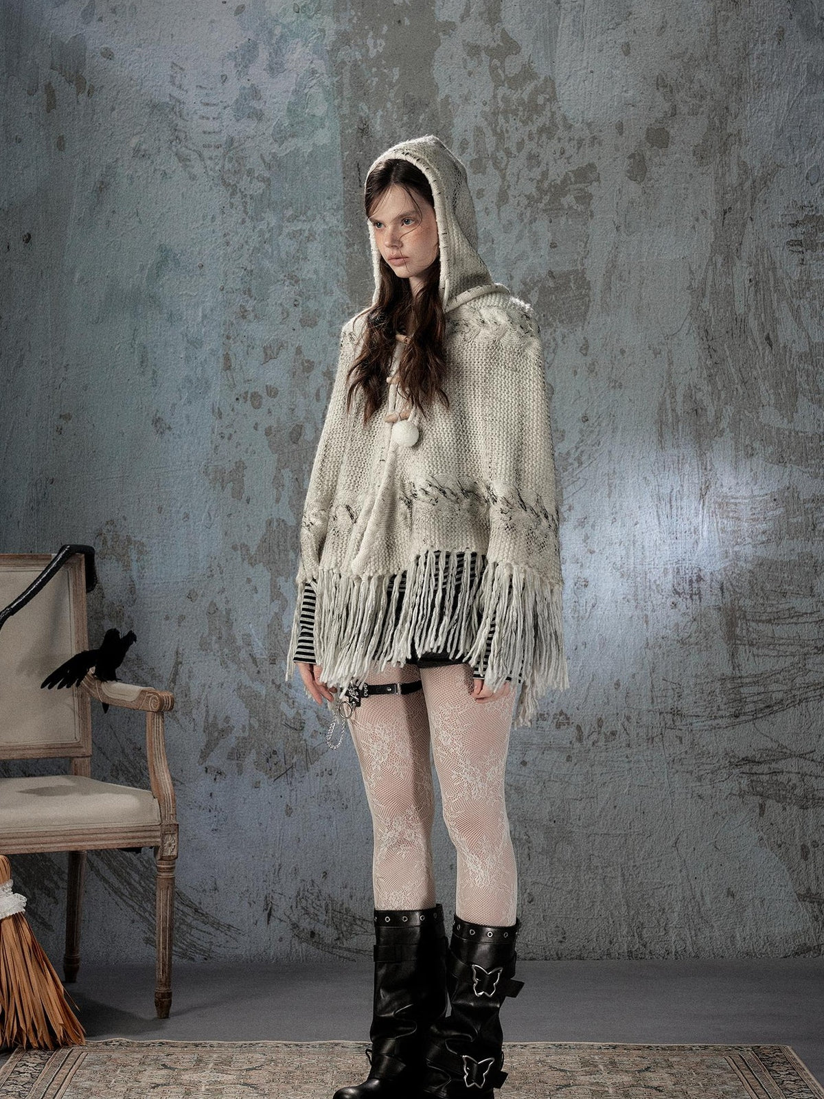 ALL iN plan Hooded Fringed Knit Women&