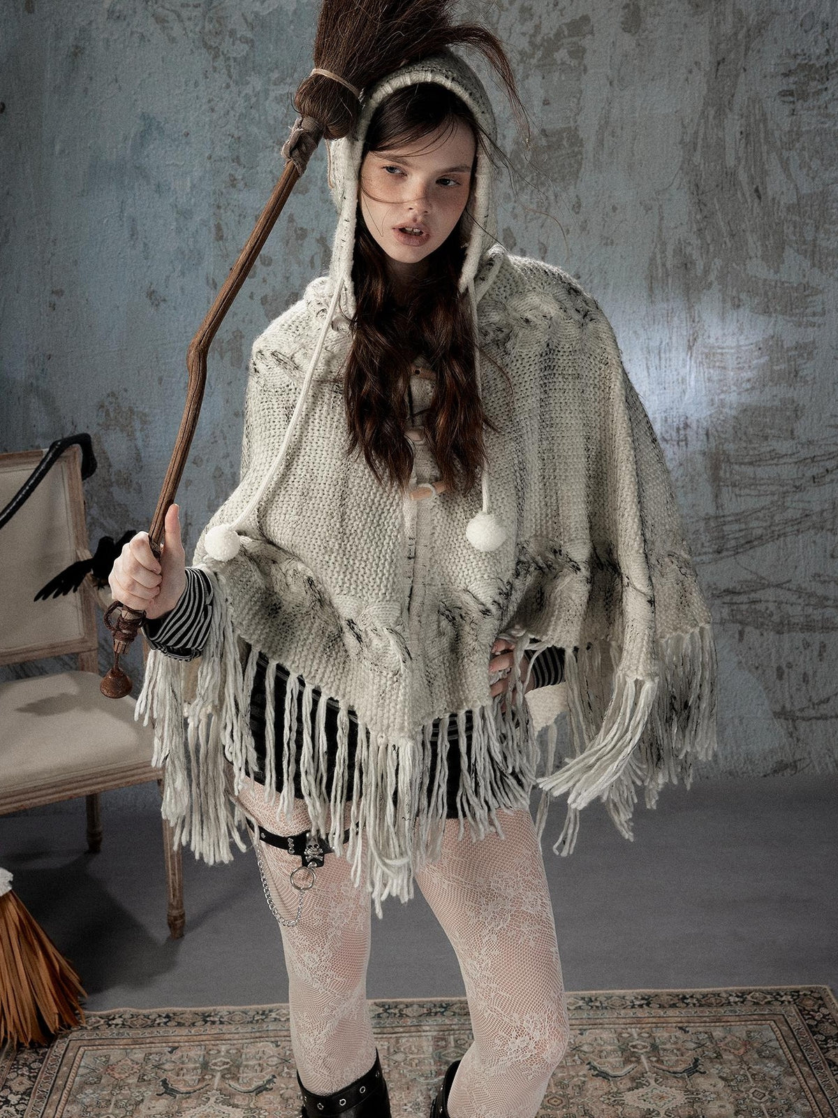 ALL iN plan Hooded Fringed Knit Women&