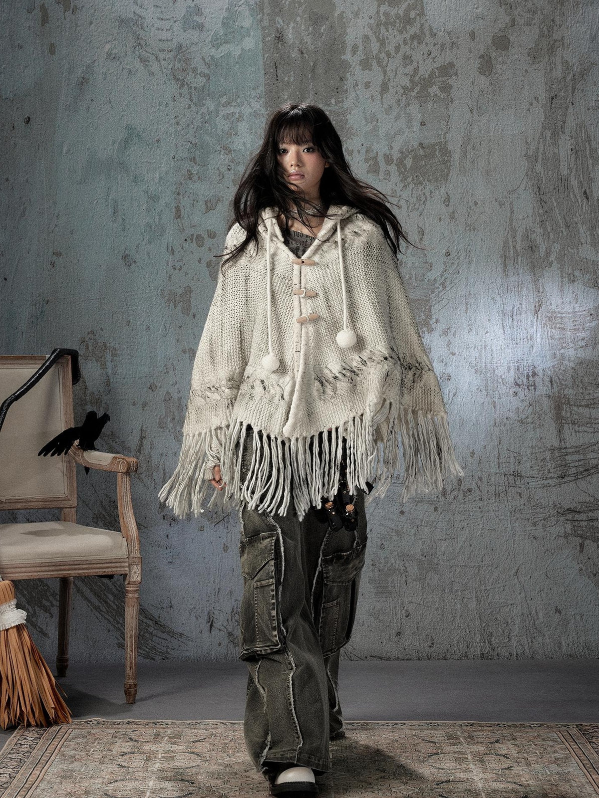 ALL iN plan Hooded Fringed Knit Women&