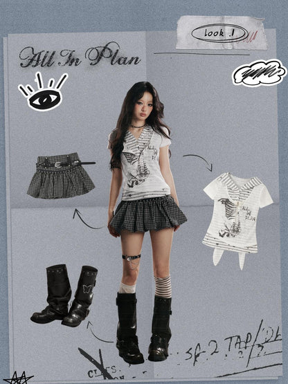 ALL iN plan Hooded Striped Splice Faux Layered Women&