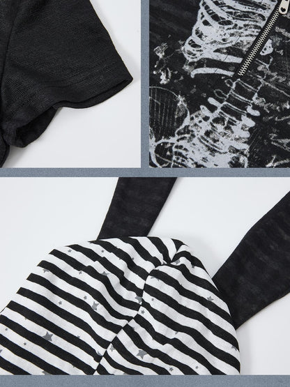 ALL iN plan Hooded Striped Splice Faux Layered Women&