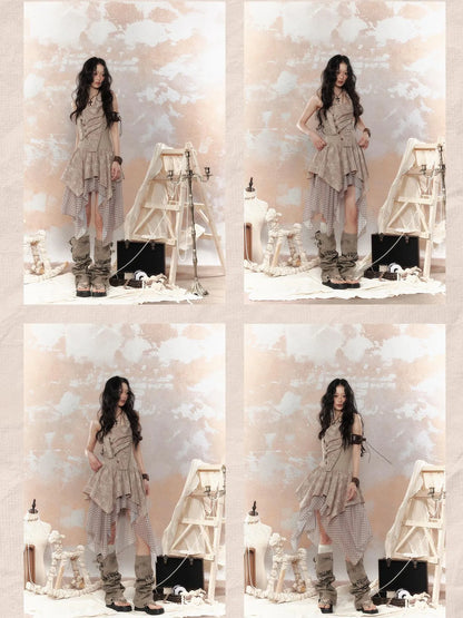 Industrial Goth Asymmetric Neckline Maxi Dress