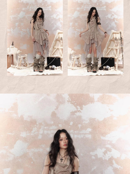 Industrial Goth Asymmetric Neckline Maxi Dress