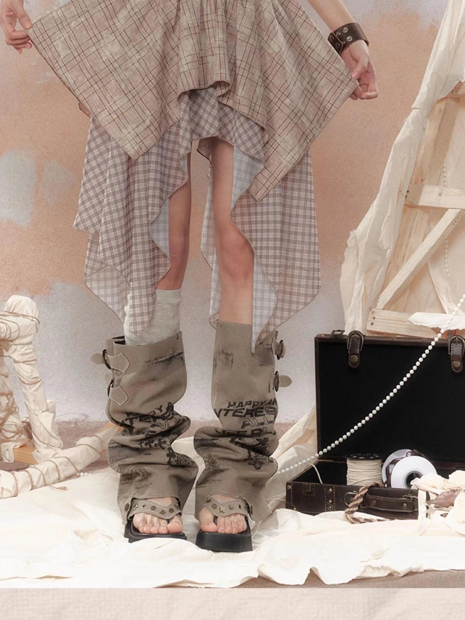 Industrial Goth Asymmetric Neckline Maxi Dress