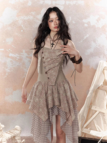 Industrial Goth Asymmetric Neckline Maxi Dress