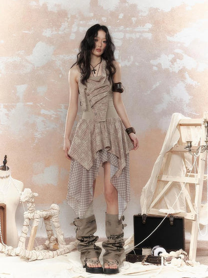 Industrial Goth Asymmetric Neckline Maxi Dress