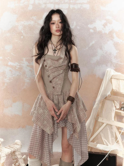 Industrial Goth Asymmetric Neckline Maxi Dress