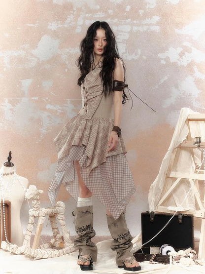 Industrial Goth Asymmetric Neckline Maxi Dress