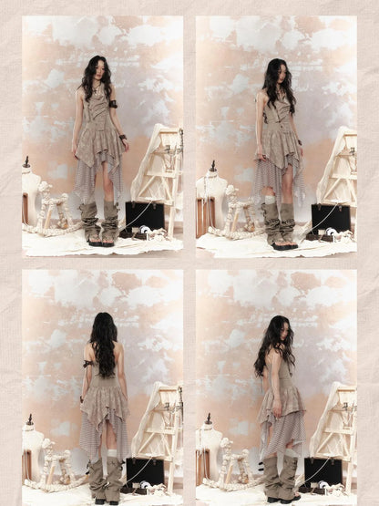 Industrial Goth Asymmetric Neckline Maxi Dress