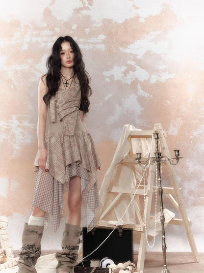 Industrial Goth Asymmetric Neckline Maxi Dress