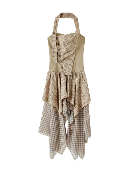 Industrial Goth Asymmetric Neckline Maxi Dress