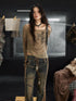 ALL iN plan Industrial Punk Micro Print Off Shoulder Top