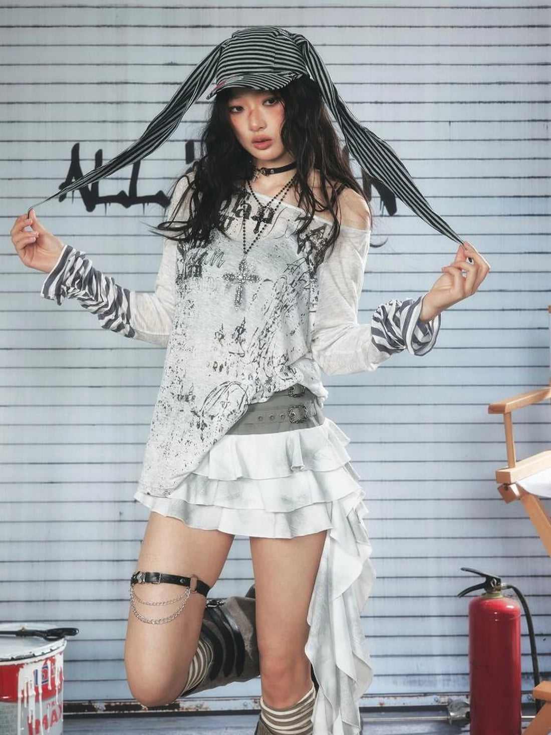 Industrial Punk Ruffle Layered Mini Skirt