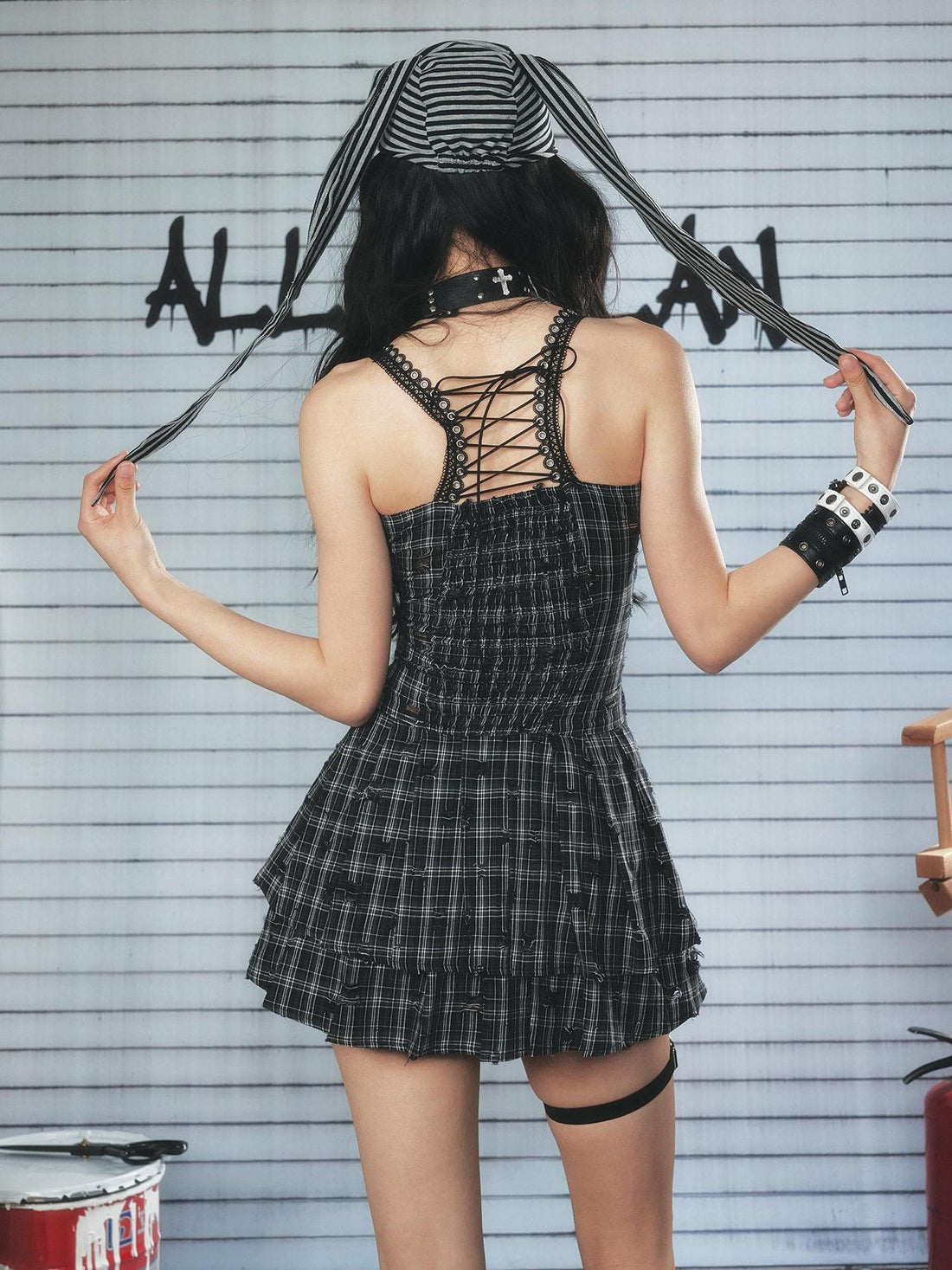 ALL iN plan Industrial Punk Welded Mini Dress With Lacing