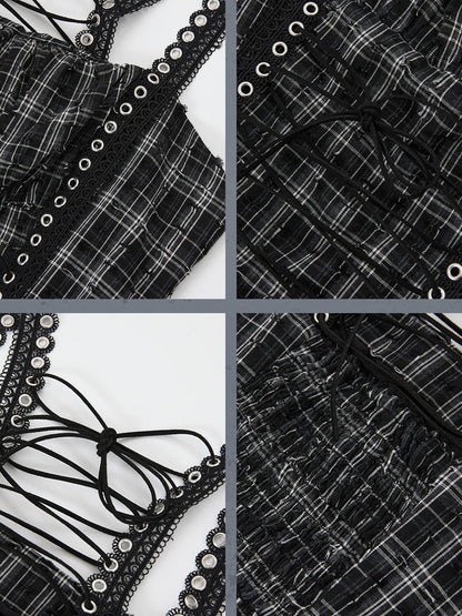 ALL iN plan Industrial Punk Welded Mini Dress With Lacing