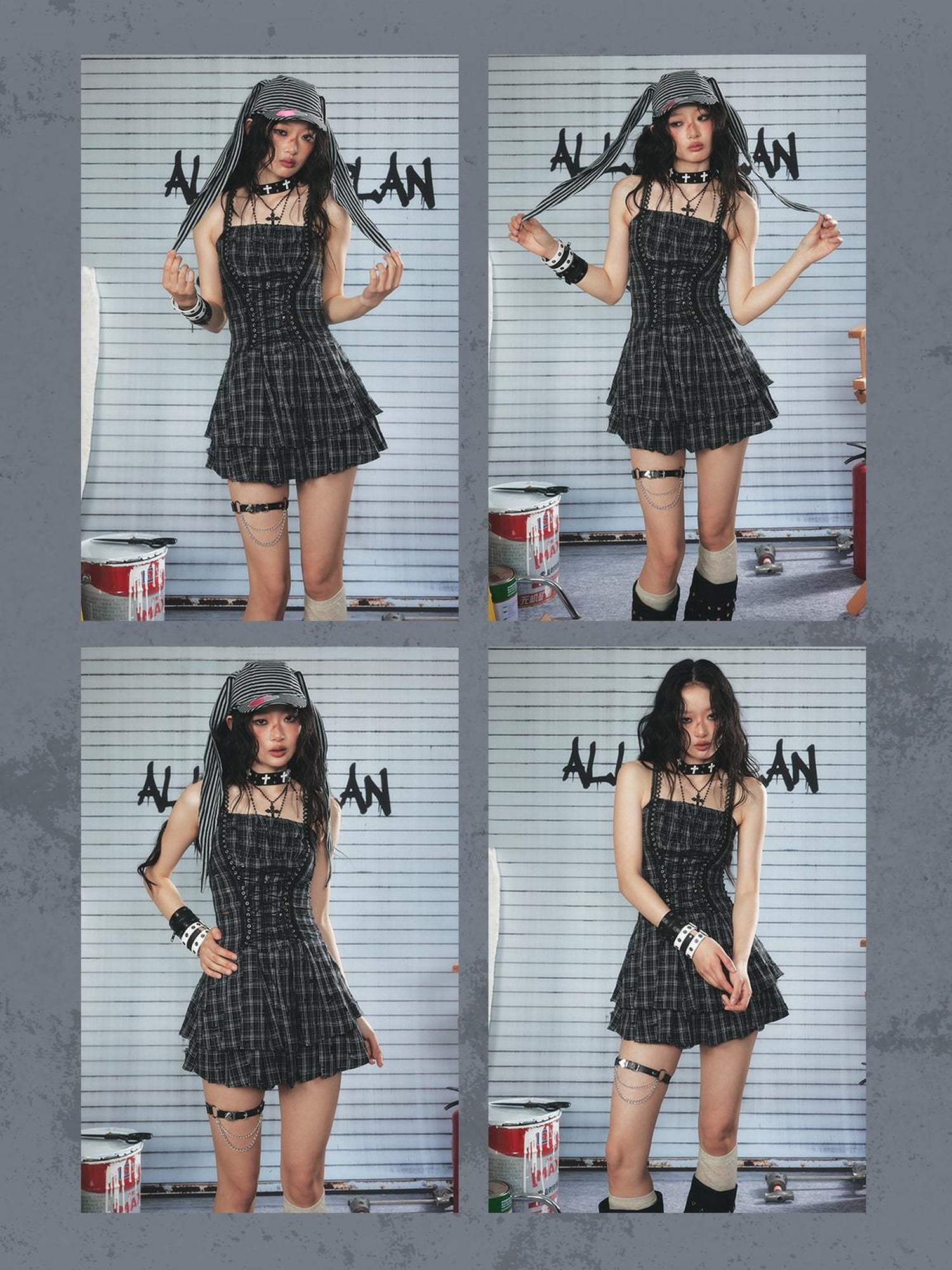 ALL iN plan Industrial Punk Welded Mini Dress With Lacing