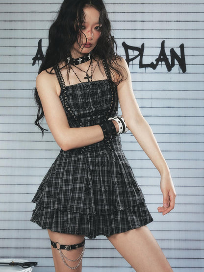 ALL iN plan Industrial Punk Welded Mini Dress With Lacing