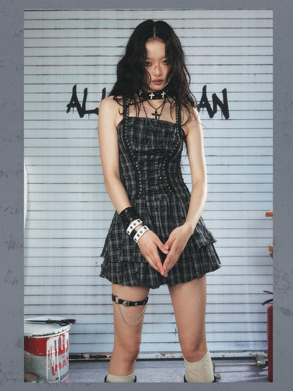 ALL iN plan Industrial Punk Welded Mini Dress With Lacing